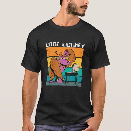 T-shirt Code Monkey Gorilla Retro Coder PC Nerd Gee (Devant)