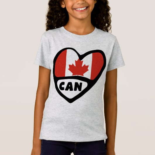T-Shirt Code pays du Canada Coeur du drapeau, CAN (Devant)