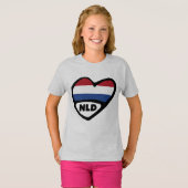 T-shirt Code pays Pays-Bas Coeur du drapeau, NLD (Devant entier)