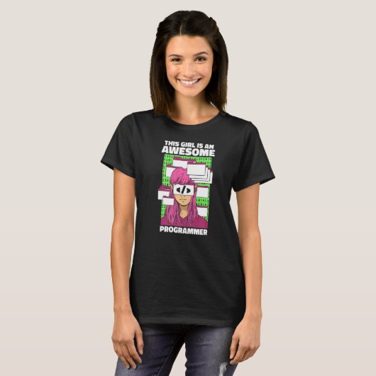 T-shirt Coder Girl Coding Developer Programmer Logiciel P (Devant entier)