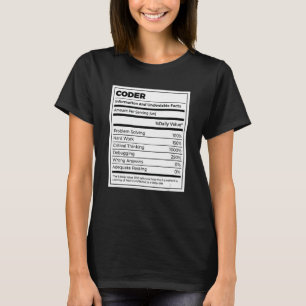 T-shirt Coder Les Faits Nutritionnels Programmeur Coder Or