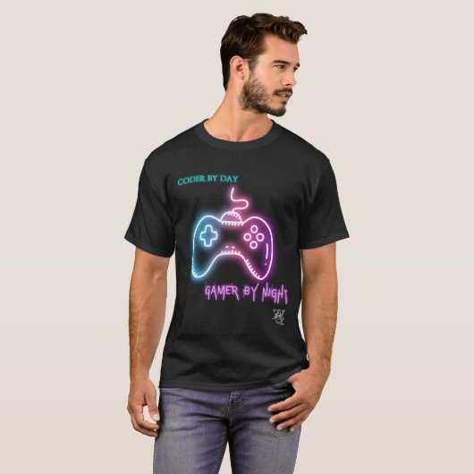 T-shirt Coder par jour, Gamer par nuit - Jeu & Codage (Devant entier)