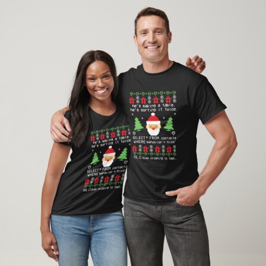 T-shirt Coder Santa Claus Sql Clause Arrive À Town (Unisexe)