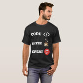 T-Shirt Codeur Café Répéter Programmeur Développeu (Devant entier)