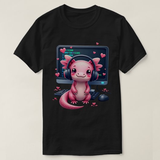 T-shirt Codeur de jeu vidéo Axolotl Kawaii (Design devant)