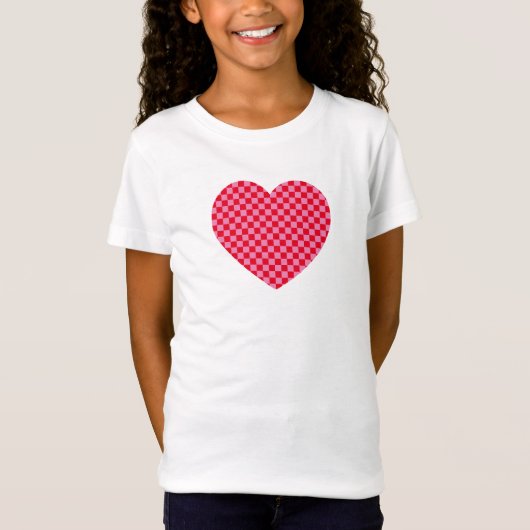 T-Shirt Coeur À damiers rouge et rose (Devant)