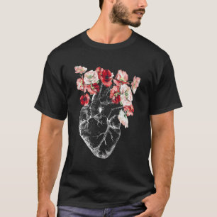 T-shirt Coeur Anatomique Et Fleurs Longues Tête À Manches