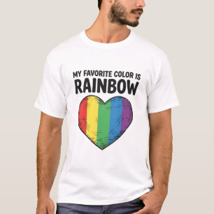 T-shirt Cœur Arc-en-ciel Gravure Vintage Couleur Préférée 