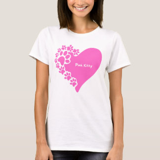 T-shirt cœur aux pattes de chat rose pour femmes a