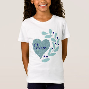 T-Shirt Coeur avec amour et filles Feuilles Tee