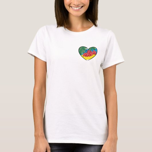 T-shirt Coeur avec viburnum et drapeau ukrainien (Devant)