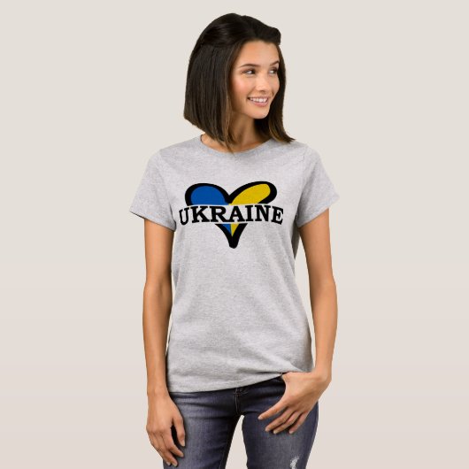 T-shirt Coeur bleu et jaune avec inscription Ukraine (Devant entier)
