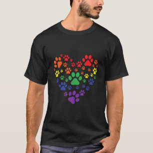 T-shirt CŒUR Chien d'amour arc-en-ciel Empreintes de patte
