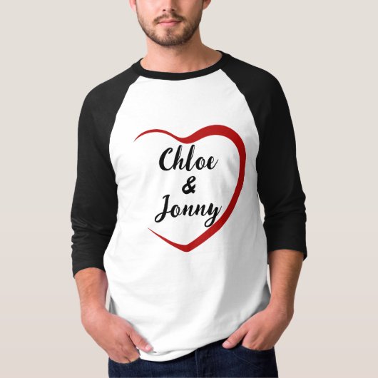 T-shirt Coeur contenant deux noms Personnaliser (Devant)