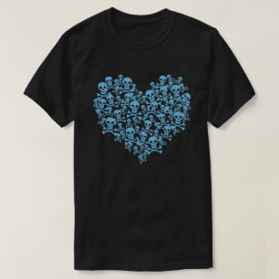 T-shirt Coeur crâne bleu