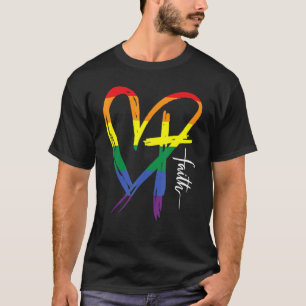 T-shirt Coeur Cross Lgbt Gay pride Rainbow Drapeau chrétie