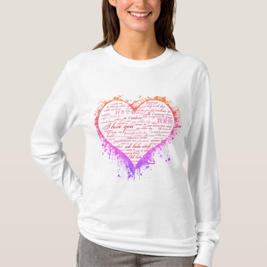 T-shirt Coeur d'amour multilingue femme's Long Sleeve Chem (Devant)