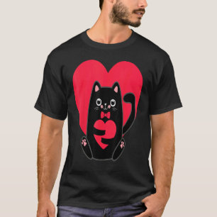 T-shirt Cœur de chat noir Saint Valentin Mignon Chat Chato