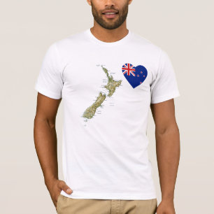 T-shirt Coeur de drapeau de la Nouvelle Zélande et T-shir
