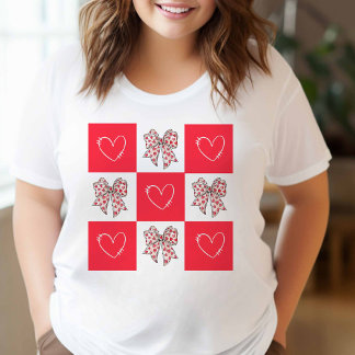 T-shirt Coeur de fond rouge rétro À damiers