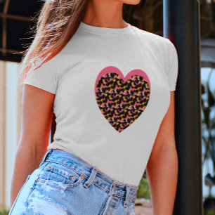 T-shirt Cœur de guépard rose noir