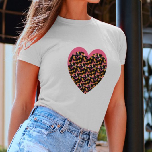 T-shirt Cœur de guépard rose noir
