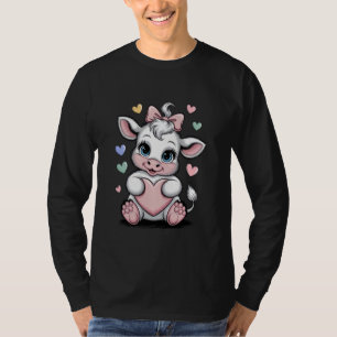 T-shirt Coeur de la vache Noir et blanc Coquette rose Bow