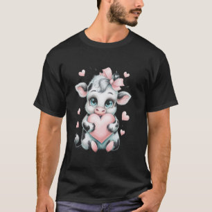 T-shirt Coeur de la vache Noir et blanc Coquette rose Bow