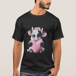 T-shirt Coeur de la vache Noir et blanc Coquette rose Bow