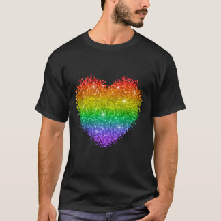 T-shirt Coeur de Parties scintillant arc-en-ciel
