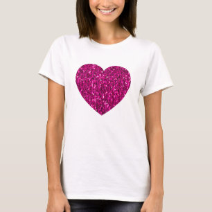 T-shirt Coeur de parties scintillant étincelant rose chaud