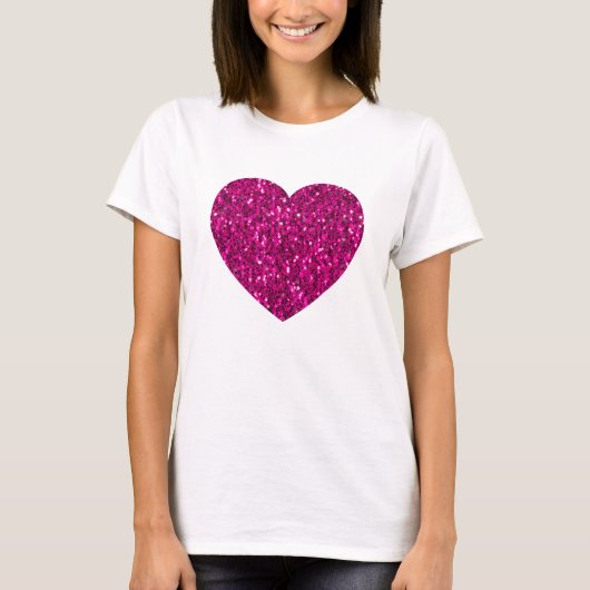 T-shirt Coeur de parties scintillant étincelant rose chaud (Devant)