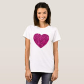 T-shirt Coeur de parties scintillant étincelant rose chaud (Devant entier)