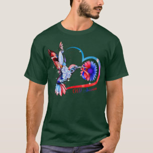 T-shirt Coeur de tournesol de colibri Bleu et ruban rouge 