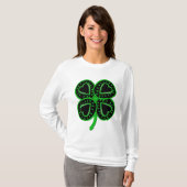 T-shirt Coeur de trèfle vert noir St Patrick Femme Long S  (Devant entier)