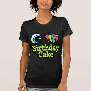 T-shirt Coeur des yeux lumineux J'aime gâteau d'anniversai