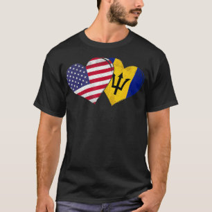 T-shirt Coeur Drapeau Américain De La Barbade vintage Pour