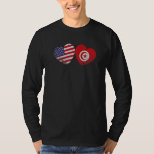 T-shirt Coeur Drapeau Américain Tunisien Famille Patriotiq