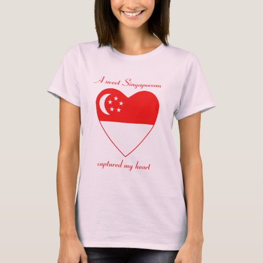 T-Shirt Cœur Drapeau de Singapour (Devant)