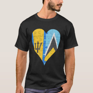 T-shirt Coeur du drapeau de la Barbade Saint-Lucien