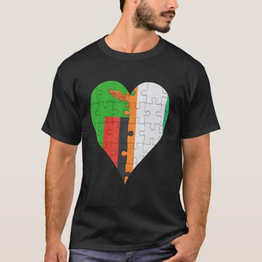 T-shirt Coeur du drapeau de la Zambie (Devant)