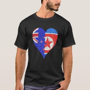 T-shirt Coeur du drapeau nord-coréen néo-zélandais