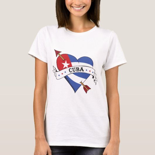 T-shirt Coeur et flèche de tatouage avec le drapeau cubain (Devant)