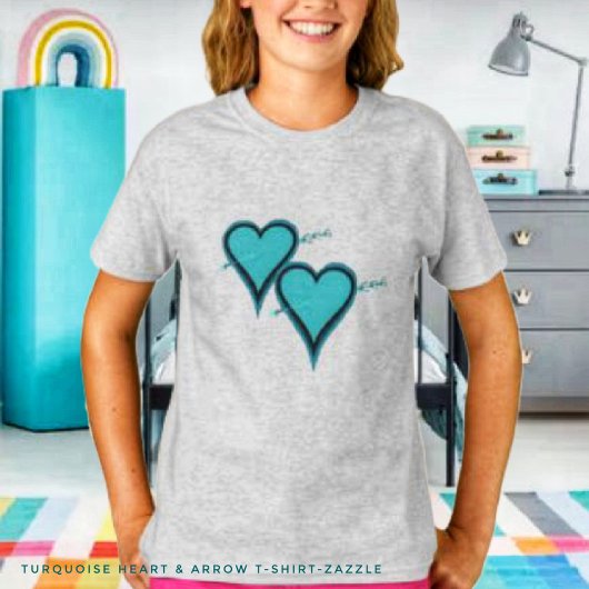 T-shirt Coeur et flèche turquoise