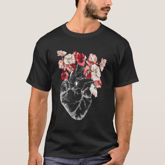 T-shirt Coeur Et Fleurs Anatomiques (Devant)