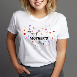T-shirt Cœur Floral Élégant Bonne Fête des Mères
