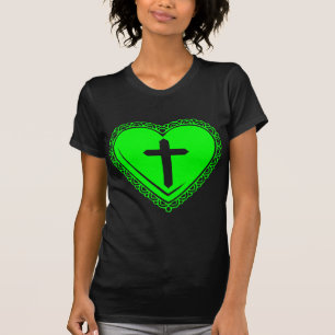 T-shirt Cœur gothique + Croix (Vert noir)
