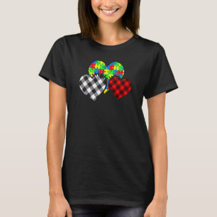 T-shirt Cœur Mignon Buffalo Carreaux Cœur Pièce de Puzzle 