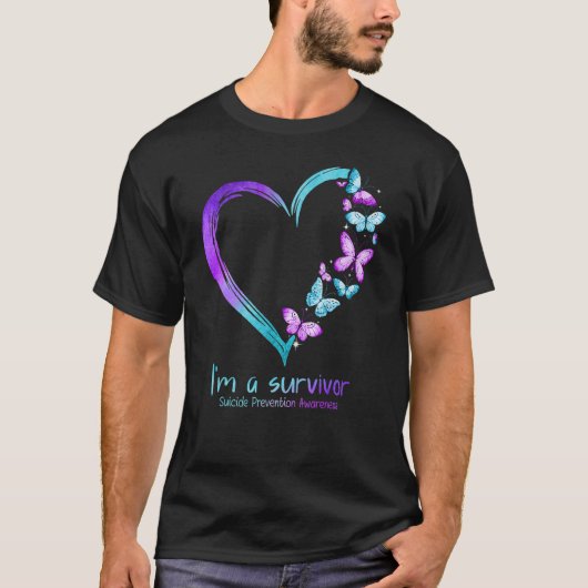 T-shirt Coeur papillon Je suis un survivant Prévention du (Devant)