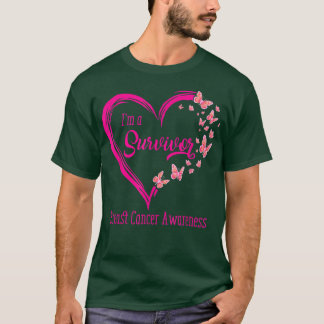 T-shirt Coeur papillon rose Je suis un survivant Cancer du